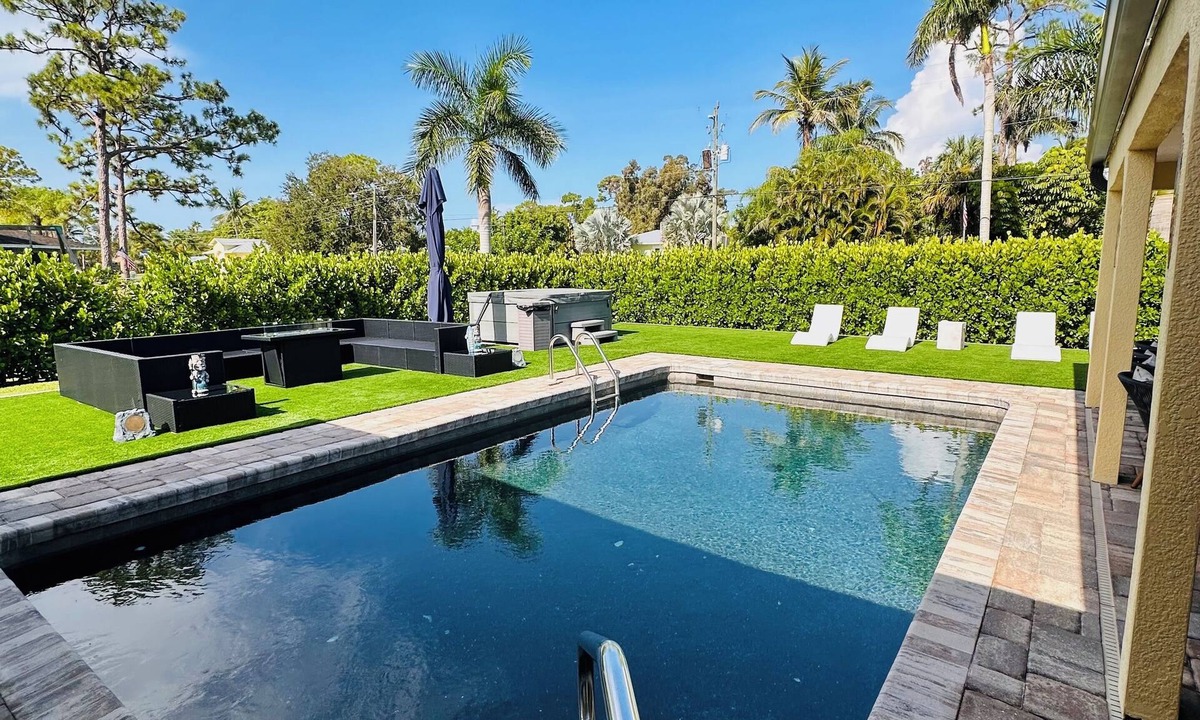 Bonita Shores House | 2 Miles From The Beach! Resort Style Backyard, Pool, Private Tiki Bar & Spa