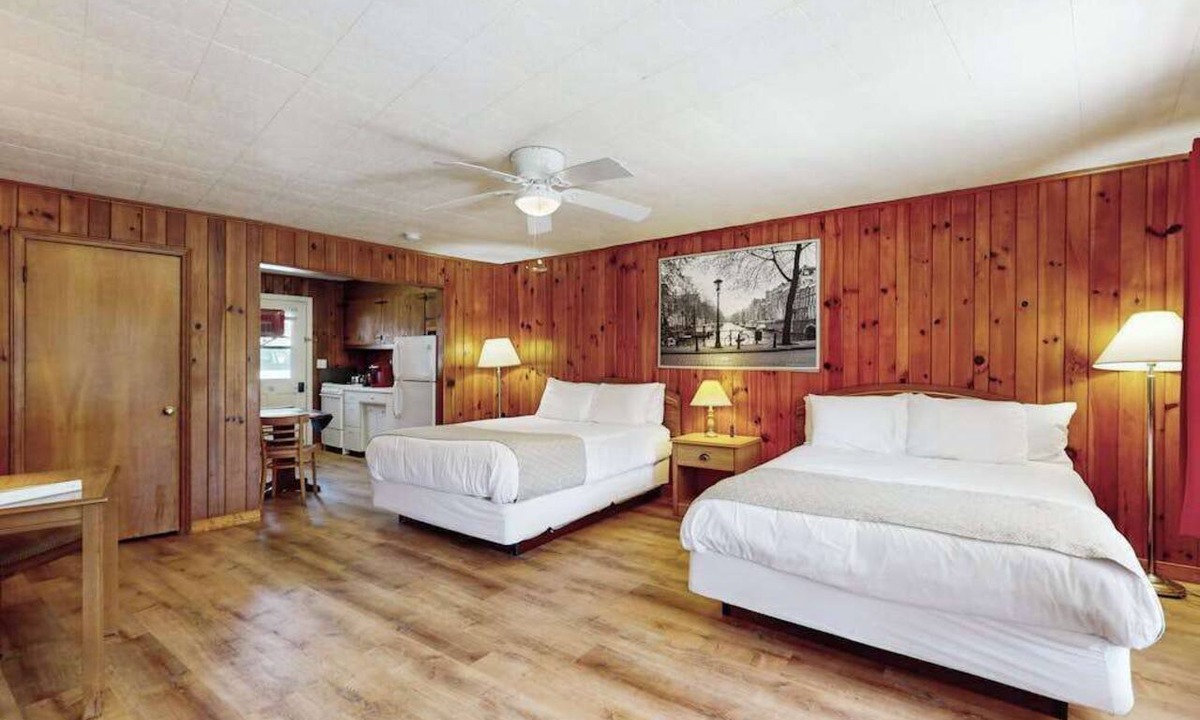 Flat Rock Condo | Lakeview pet friendly studio with pool, fire pit, canoes & paddle boats, & WiFi
