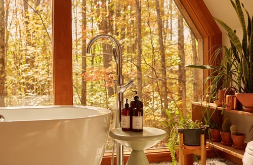 Hamlin Cabin | A-frame with beautiful soaker tub over looking the trees