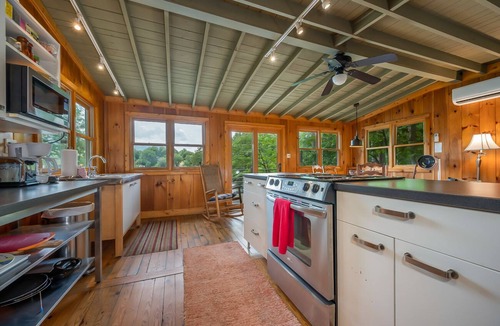 Sunset Cove House | Max's Blue Lakeside Cottage | Pet Friendly Lake Lure Cabin with Private Dock & Boathouse Deck