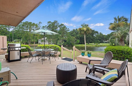 Palmetto Dunes Condo | Pet Friendly -Patio overlooking Lagoon -Near Beach
