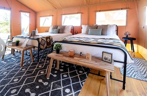 Braden River RV Rental | Spacious Double Safari Tent with Private Fire Pit Near Anna Maria Island in Bradenton, Florida
