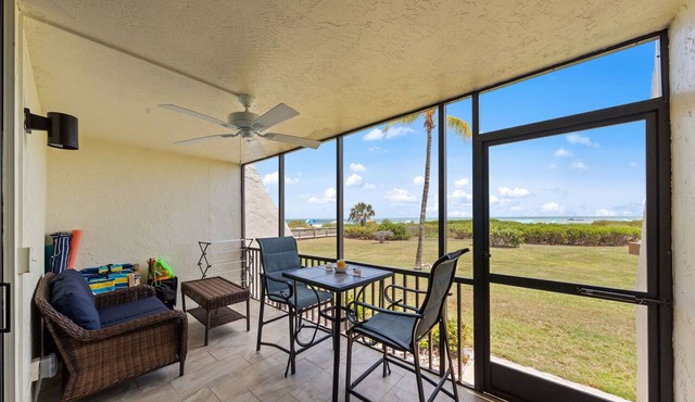 1st-Floor Oceanfront Corner Unit 2BR/2BA | Gulf Views | Large Lanai + Courtyard Patio | Walk to Beach in seconds!