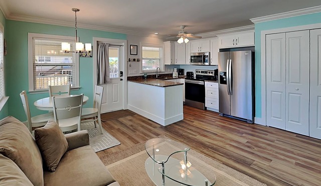 Beachside Retreat With Garden Views, Grill + Walk to the Beach.