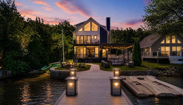Designer Lakefront | Kayaks Dock Firepit
