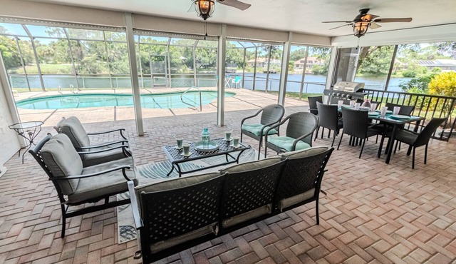 Palm River Estate: Large Home w/;private pool and outdoor entertaining space overlooking river